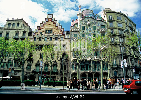 Barcelona Plain Pla de Barcelona L Eixample Casa Amatller und Gaudí s Casa Batlló Haus der Knochen auf dem Passeig de Gràcia Stockfoto