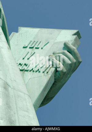 Das Tablet im Besitz der Status of Liberty, New York Hafen, USA Stockfoto