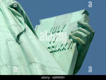 Das Tablet im Besitz der Status of Liberty, New York Hafen, USA Stockfoto