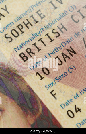 Britischen britischen Reisepass detail Stockfoto