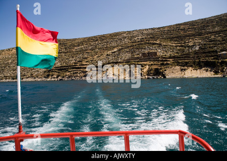 Ankunft auf der Isla del Sol, die Sonneninsel im Titicacasee, Bolivien Stockfoto