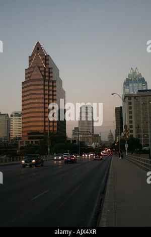 Skyline von Austin angesehen von Congress Avenue Bridge Oktober 2007 Stockfoto