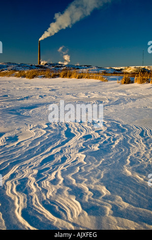 Vale Superstack im Winter mit Schnee Muster auf Kelly Lake, Greater Sudbury, Ontario, Kanada Stockfoto