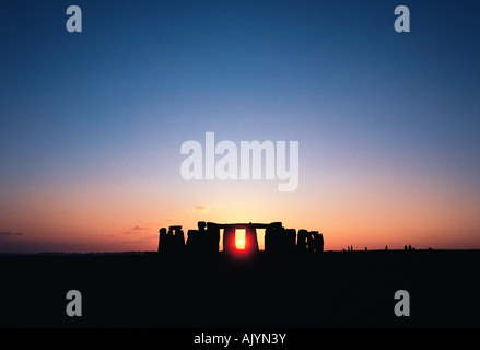England. Wiltshire. Stonehenge. Winter-Sonnenuntergang. Stockfoto