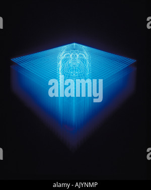 Grafik, Illustration, Concept, Gesicht in blau Gitter-Muster, Stockfoto