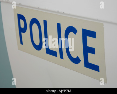 Polizei melden Sie auf einem Austin-Streifenwagen Stockfoto