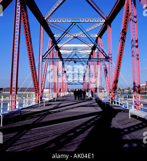 Detroit Brücke, Stahl Gitterträger ehemalige Eisenbahnbrücke zwischen Erie und Huron Becken, Salford Quays, Manchester, England, UK. Stockfoto