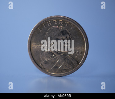 USA Vereinigte Staaten Detail von der amerikanischen ein-Dollar-Münze der Sacagawea-Dollar forderte auch die gold-Dollar-Münze Stockfoto