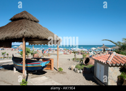 Strand von Playa De La Carihuela, Torremolinos, Costa Del Sol, Andalusien, Spanien Stockfoto