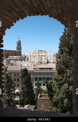 Kathedrale von Malaga aus der Alcazaba, Malaga, Costa Del Sol, Andalusien, Spanien Stockfoto