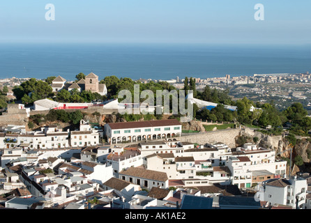 Blick über die Küste von der Berg Dorf von Mijas Costa Del Sol, Andalusien, Spanien Stockfoto