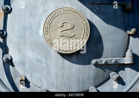 Vorderseite einer antiken Bergbau Lokomotive an der Borax Museum Death Valley National Park Furnace Creek Kalifornien USA Stockfoto