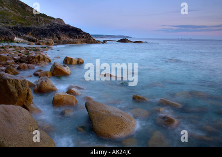 Blick vom Kinderbett-Tal in Richtung Sennen am Abend cornwall Stockfoto