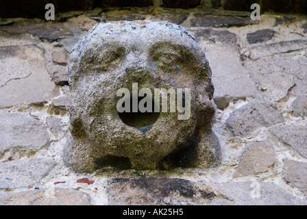 Winkender, geschnitzter Kopf - ein lustiger, humorvoller Gargoyle, ein Auge schloss das andere offen. Saint Andrews Church, Little Schnarchen, North Norfolk, UK 2006 2000er Jahre Stockfoto