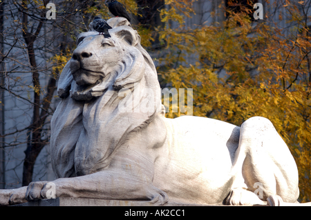 New York Manhattan Bibliothek 42 Löwen horizontal Stockfoto
