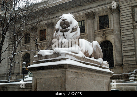 New York Manhattan Bibliothek 42 Lion Fassade Gebäude horizontal Stockfoto