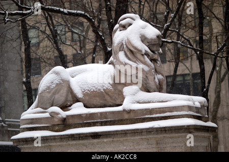 New York Manhattan Bibliothek 42 Lion Geländer horizontal Stockfoto