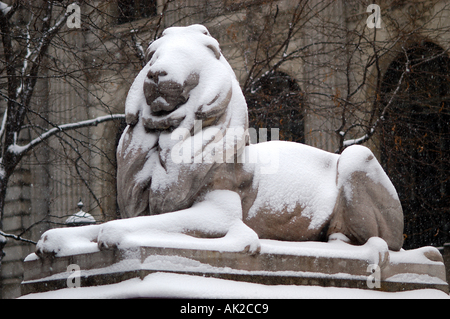 New York Manhattan Bibliothek 42 Lion Fassade horizontal Stockfoto