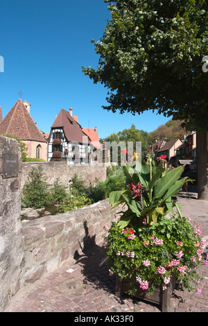 Blick vom befestigte Brücke in Kayserberg, Elsass, Frankreich Stockfoto