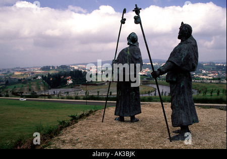 Denkmal für Pilger "The Road to Santiago De Compostela" Monte do Gozo. Santiago De Compostela. Galizien. Spanien Stockfoto