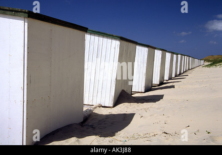 Reihe von weißen Strand Hütten, Haamstede, Niederlande Stockfoto