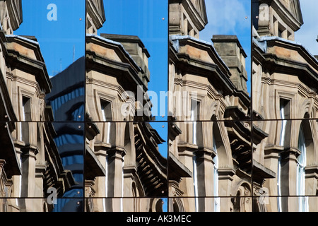 Alte Gebäude spiegelt sich in einer modernen verspiegelte Fassade an der Börse Boar Lane Leeds West Yorkshire in England Stockfoto