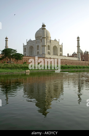 Taj Mahal spiegelt sich im Fluss Yamuna. Agra. Indien Stockfoto