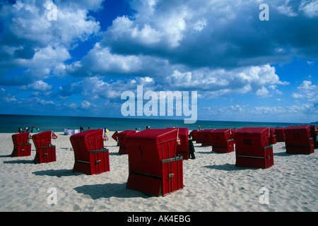 Korbsessel Strand / Trassenheide Stockfoto