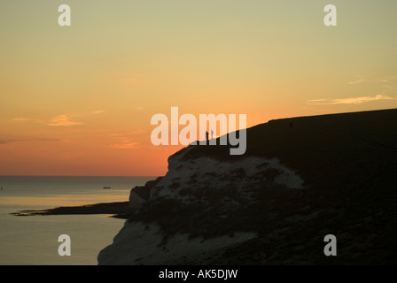 BRITISCHEN KÜSTE BEI SONNENUNTERGANG, SIEBEN SCHWESTERN KLIPPEN Stockfoto