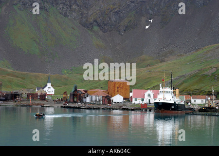 Grytviken, Südgeorgien Insel, die verlassene Walfangstation, wo Ernst Shackletons Körper begraben liegt. Stockfoto