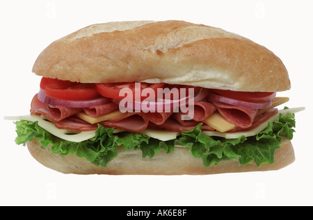 Overstuffed U-Boot oder Hero sandwich Silhouette auf weißem Hintergrund Stockfoto