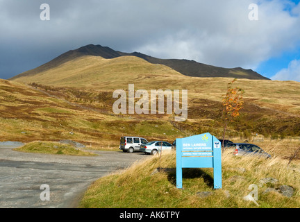 Eingang zum National Trust for Scotland Parkplatz am Ben Lawers National Nature Reserve in Tayside Schottland Stockfoto