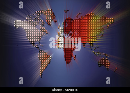 Weltkarte mit verschiedenen Farben Stockfoto
