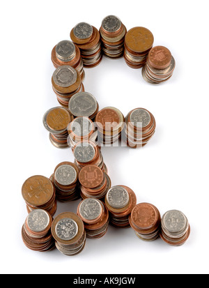 Pfund-Symbol gemacht von Münzen Stockfoto