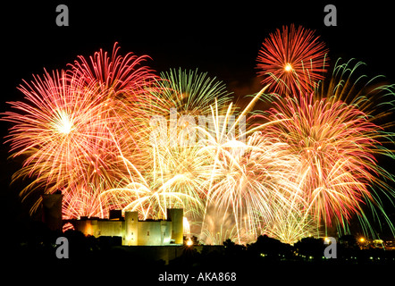 Feuerwerk. Das Schloss Bellver. Palma De Mallorca. Spanien Stockfoto