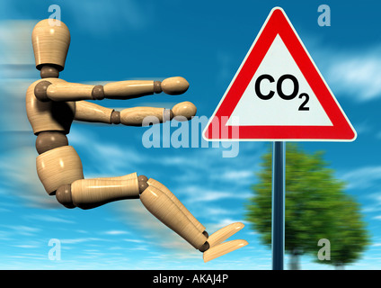 Warnung CO2-Achtung CO2 Stockfoto