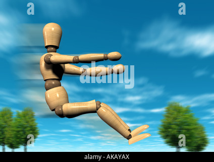 gegliederte Puppe Auto Gliederpuppe Fährt Auto fahren Stockfoto