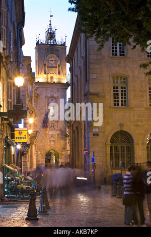 Legen Sie Richelme & Uhrturm, Aix-en-Provence, Frankreich Stockfoto