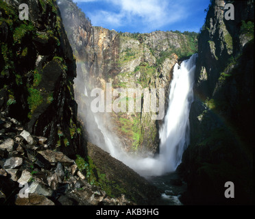 Norwegen, Region Hardanger, Voringsfossen Wasserfall Stockfoto