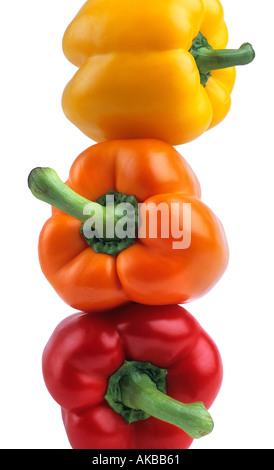 Stapel von gelb, orange und rote Paprika Stockfoto