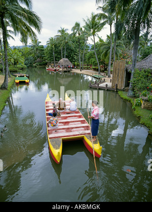 Besucher das Polynesian Cultural Center in einem Kanu-Schlauchboot-tour Stockfoto