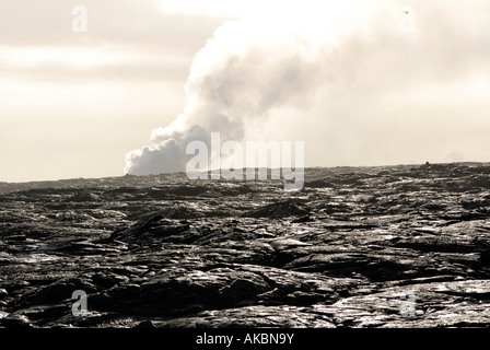 Dampf aus aktiven Lavaströmen in Pazifik auf Hawaii Stockfoto