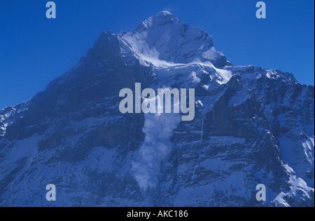 Eis-Lawine Bremsen Lose von hängenden Gletscher auf Mt Wetterhorn über Grindelwald Berner Alpen Schweizer Alpen Winter Schweiz Stockfoto