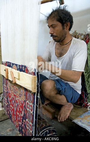 Mann, der einen Teppich. Agra. Uttar Pradesh. Indien Stockfoto