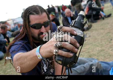 Ein Fan auf Heavy Metal Rockfestival Bulldog Bash in 2006 Stockfoto