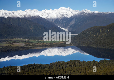 Lake Mapourika Franz Josef Glacier und Südalpen Westküste Südinsel Neuseeland Antenne Stockfoto