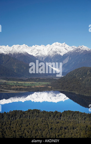 Lake Mapourika Franz Josef Glacier und Südalpen Westküste Südinsel Neuseeland Antenne Stockfoto