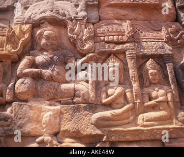 Alte Steinschnitzereien, Terrasse des Leprakönigs, Angkor Thom, Siem Reap, Kambodscha Stockfoto