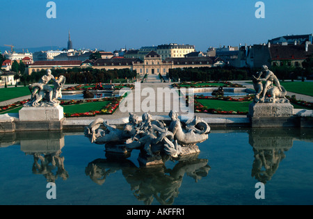 Wien 3, Schloss Belvedere, Blick Vom Oberen Zum solothurnische Belvedere (1700-1722) von Johann Lukas von Hildebrandt Stockfoto