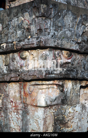 Geschnitzte Maya-Gesicht in den Tempel der Fresken, Tulum, Mexiko Stockfoto